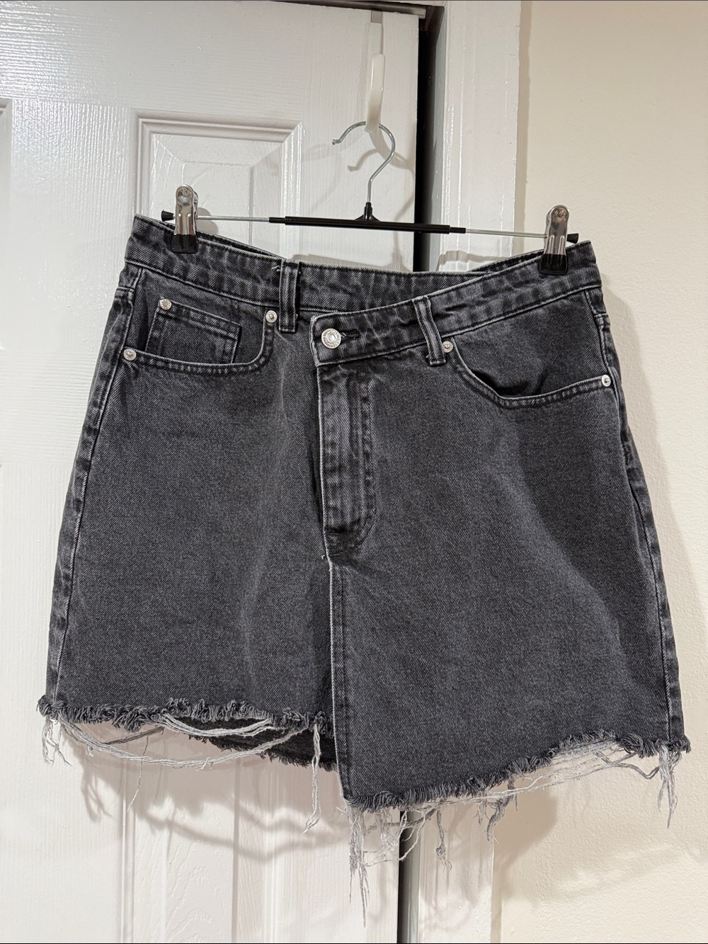 H&M Asymmetrical Black Washed Denim Skirt